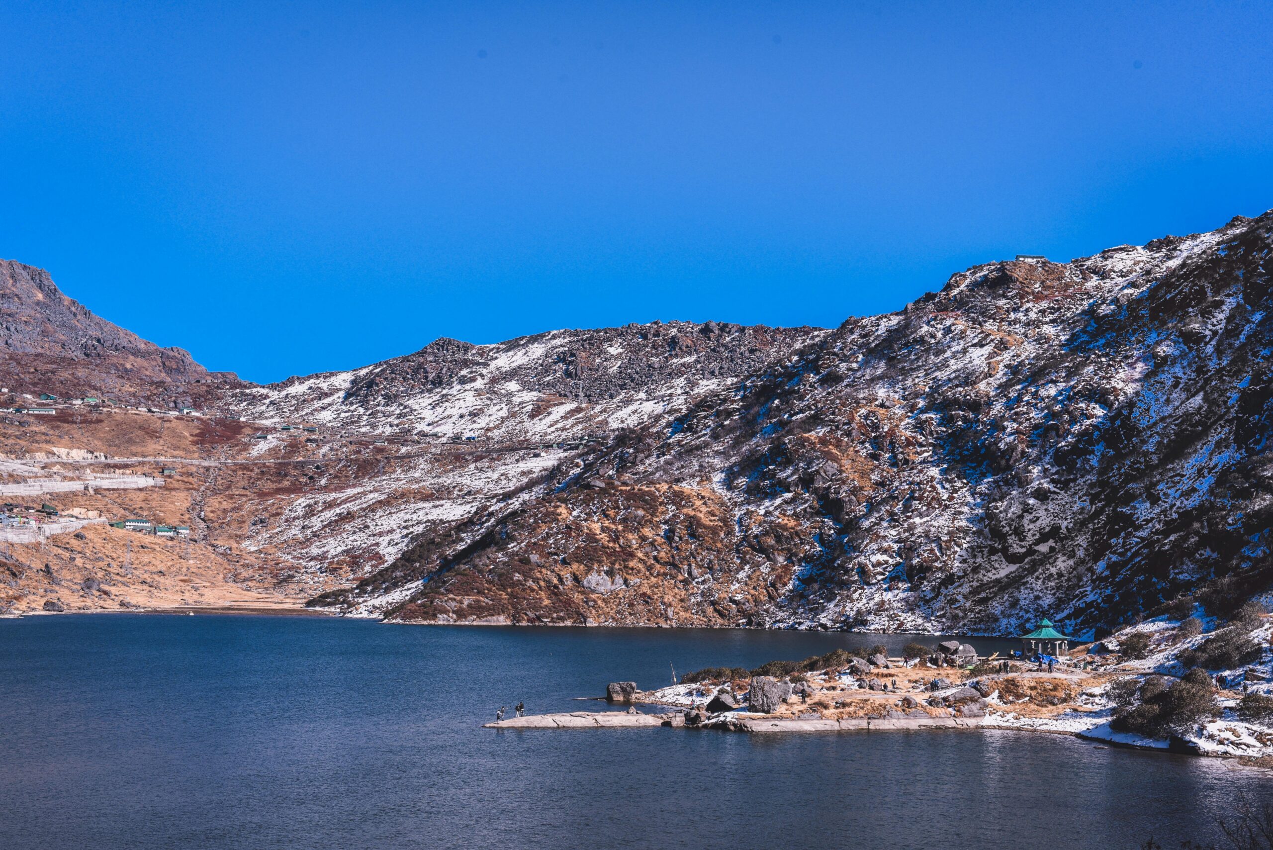 Scenic view of snow-covered mountains and lake in Gangtok, India. Perfect for nature lovers.